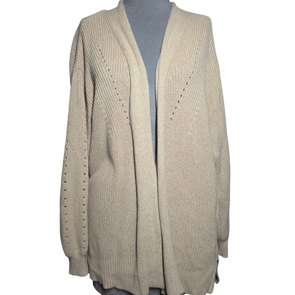 Cream Knit Cotton Open Front Cardigan Sweater with Pockets Size XS